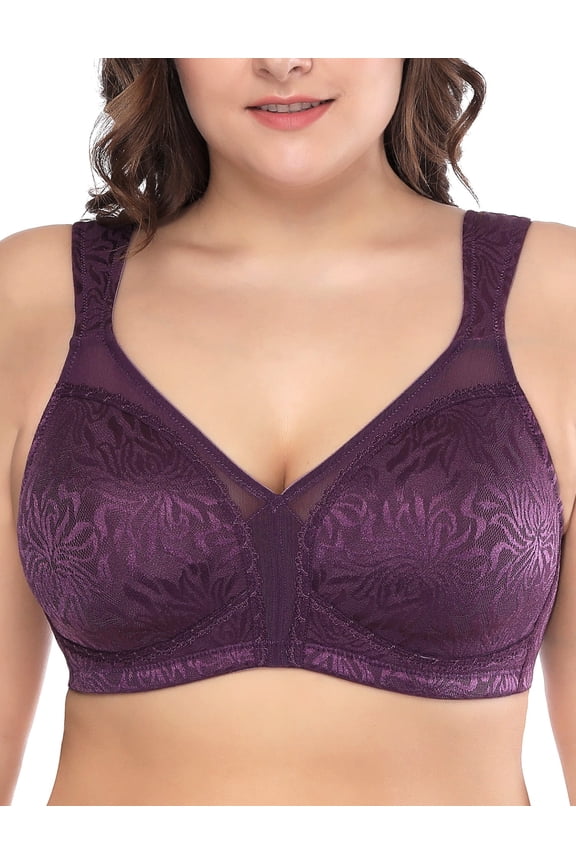 Women's Non Padded Wireless Plus Size Full Coverage Minimizer Bra, Purple 36DD