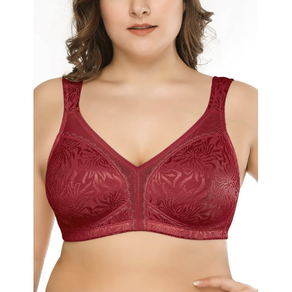 Deyllo Women's Non Padded Wireless Plus Size Full Coverage Minimizer Bra, Red 38B