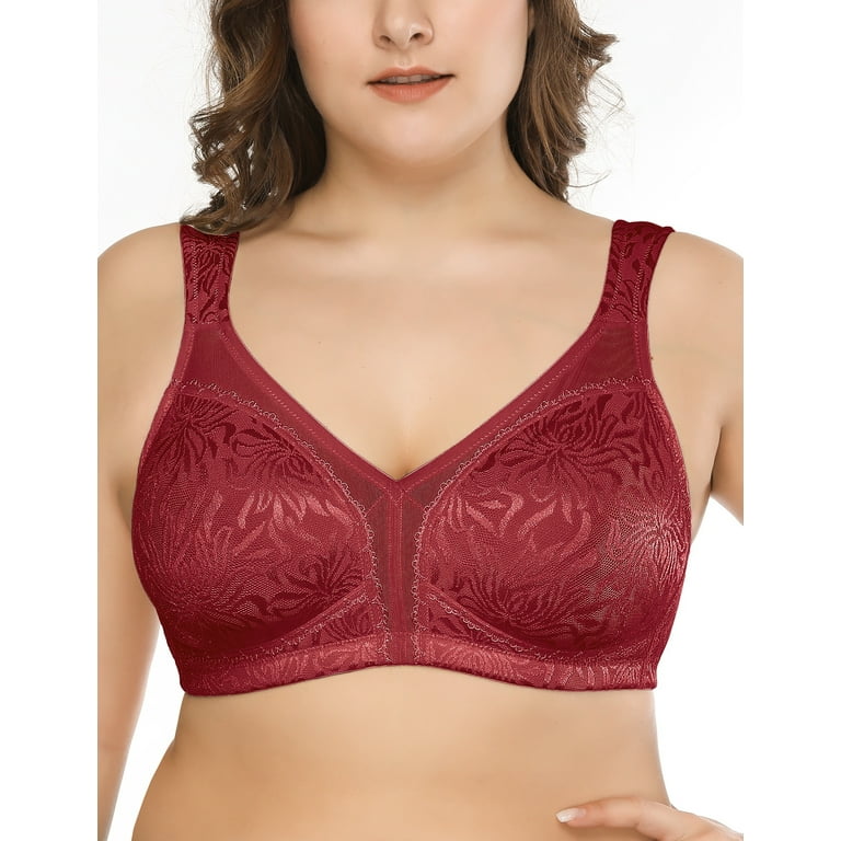 Deyllo Women's Non Padded Wireless Plus Size Full Coverage Minimizer Bra,  Red 38G