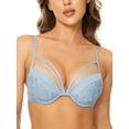 thumbnail image 1 of Deyllo Women's Plunge Super Padded Push Up Underwire T Shirt Bra, Blue Embroidery 38D, 1 of 8