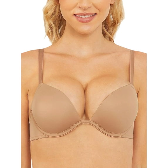Deyllo Women's Plunge Super Push Up Bras Padded Underwire Support T Shirt Bra,Coffee 34C