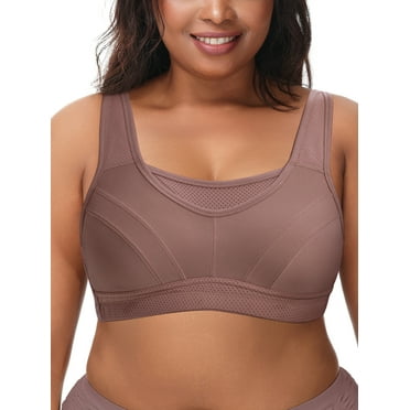 Deyllo Women's Sports Bras Plus Size High Impact Full Support Non-padded Wireless Workout Running Exercise Bra Activewear, Amber 36DDD