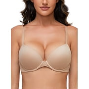 Deyllo Womens Push Up Bra Full Coverage Underwire Support Padded Seamless T Shirt Bra, Nude 34DDD