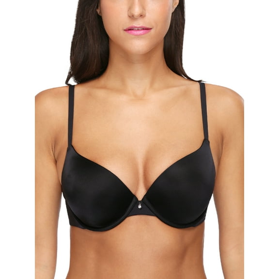 Deyllo Women's Push Up Bra Lightly Padded Plunge Underwire T shirt Bra, Black 38B