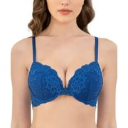 Hot Sexy Push Up Bra Set Brand Deep V Brassiere Thick Cotton Women Underwear  Set Lace Blue Embroidery Flowers Lingerie B C Cup - Price history & Review