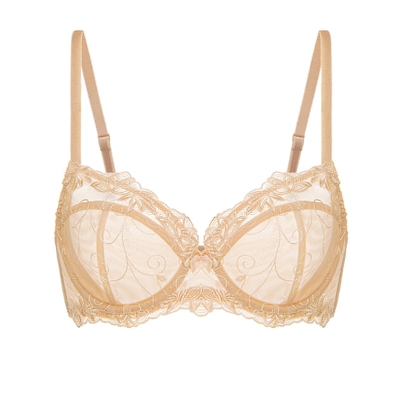 Deyllo Women's Push Up Lace Bras Plus Size Non Padded Full Cup Underwire Support See Through Bra, Nude 42H
