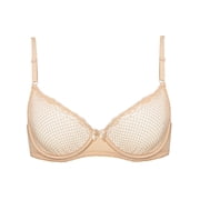 Deyllo Womens Push Up Sexy Lace Bra Unlined Underwire Support 1/2 Half Cup Demi Mesh Mesh See Through Bra, Nude 32D