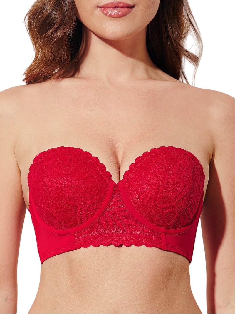 Deyllo Women's Push Up Strapless Bra Lace Underwire Full Coverage