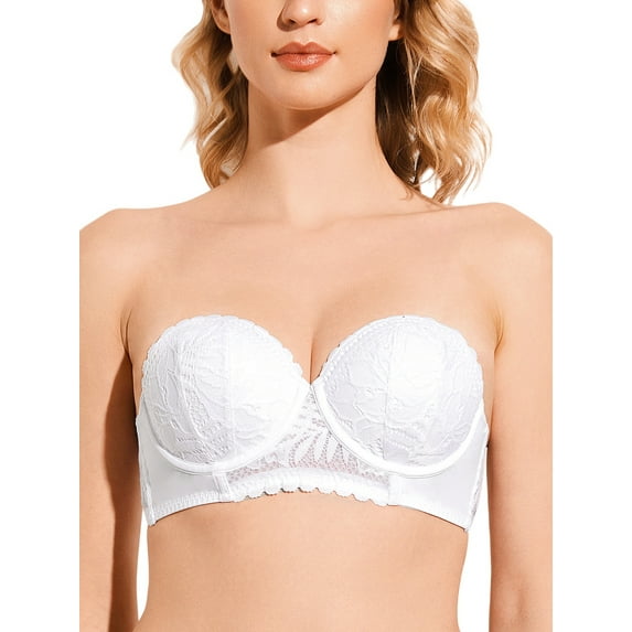 Deyllo Women's Push Up Strapless Bra Plus Size Lace Underwire Full Coverage Multiway Invisible Bras,White 40D
