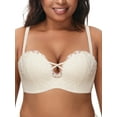 thumbnail image 1 of Deyllo Women's Push Up Strapless Bra Plus Size Wireless Lace Multi-Way Convertible Straps Padded Support Bra,Ivory White 38DD, 1 of 5