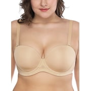Deyllo Womens Push Up Strapless Bras Full Cup Plus Size Underwire Support Padded Bra, Beige 38C