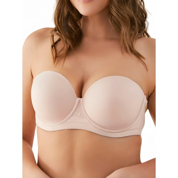 Deyllo Women's Push Up Strapless Bras Full Cup Plus Size Underwire Support Padded Seamless T-Shirt Bra, Light Pink 34H