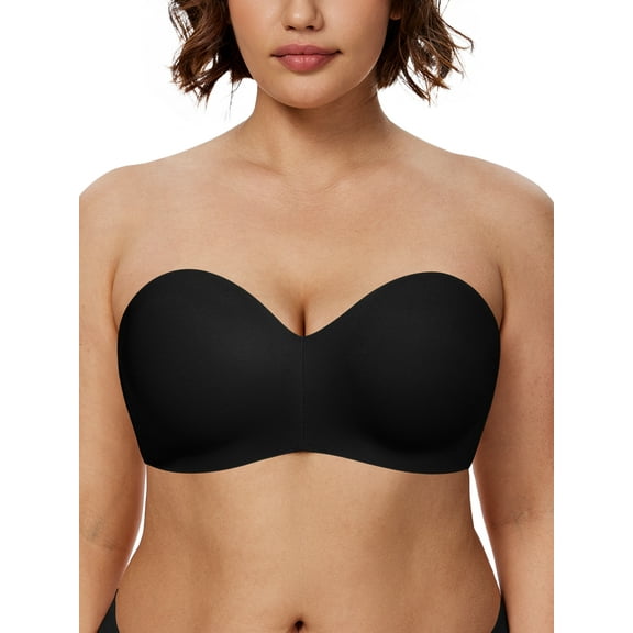 Deyllo Women's Strapless Bras Minimizer Bandeau Seamless Non-Padded Underwire Support Plus Size Bra,Black 38DD