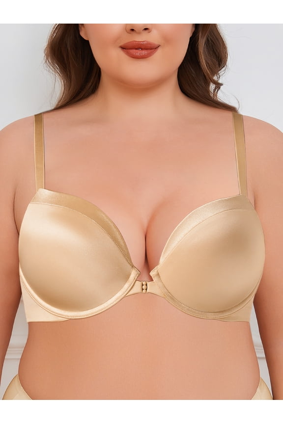 Women's Push Up T-Shirt Bras Full Cup Padded Plunge Underwire Support Lift Up Add One Cup Seamless Bra,Nude 38C