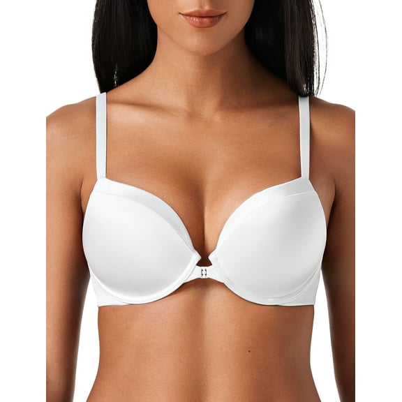 Deyllo Women's Push Up T-Shirt Bras Full Cup Padded Plunge Underwire Support Lift Up Add One Cup Seamless Bra,White 34B