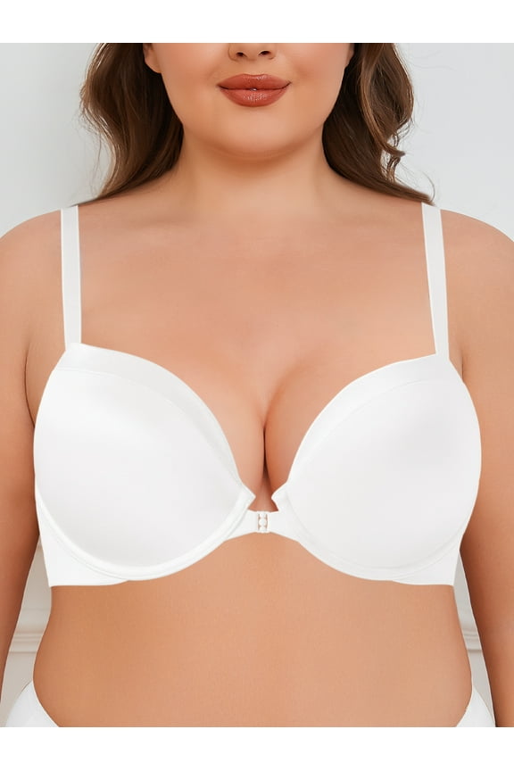 Women's Push Up T-Shirt Bras Full Cup Padded Plunge Underwire Support Lift Up Add One Cup Seamless Bra,White 38C