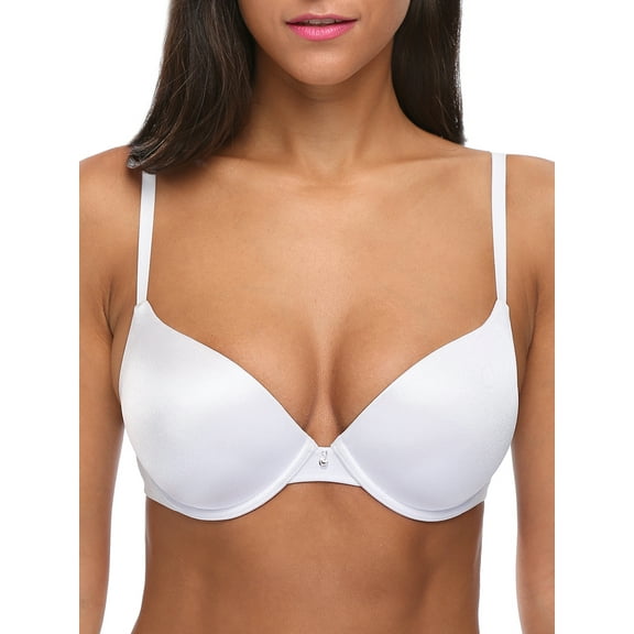 Deyllo Women's Push Up T shirt Bra Lightly Padded Plunge Underwire Lift Up Bras, White 38B