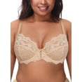 thumbnail image 1 of Deyllo Women's Push up Lace Bra Unlined Full Figue Plus Size Wired Support Unpadded See-Though Bra, Dark Nude 38DD, 1 of 9