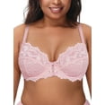 thumbnail image 1 of Deyllo Women's Push up Lace Bra Unlined Full Figue Plus Size Wired Support Unpadded See-Though Bra,Light Pink 36D, 1 of 8