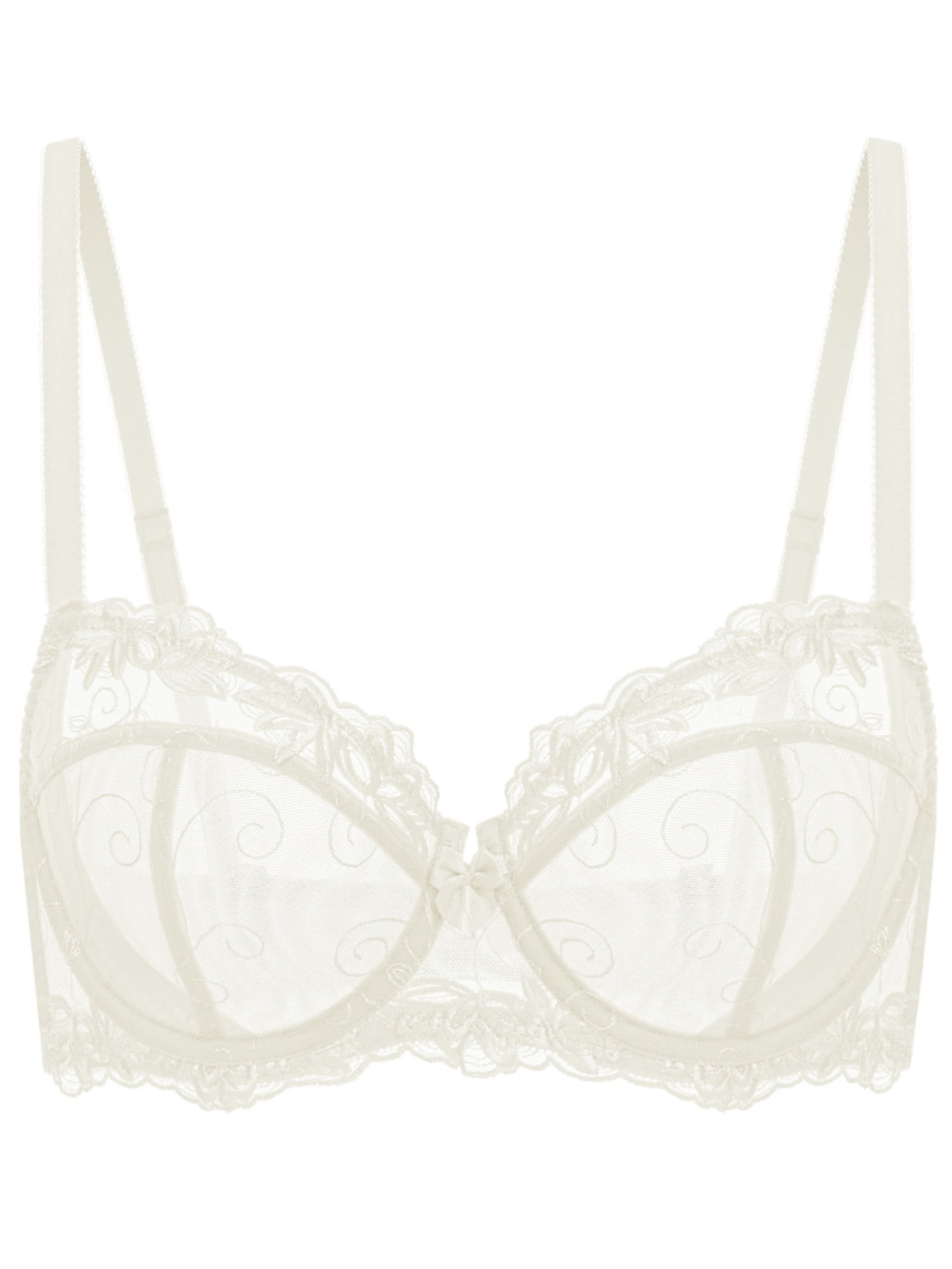Deyllo Women's Push up Lace Bras Plus Size Unpadded Full Figue Underwire Support Demi See Though Bra, Ivory 34B