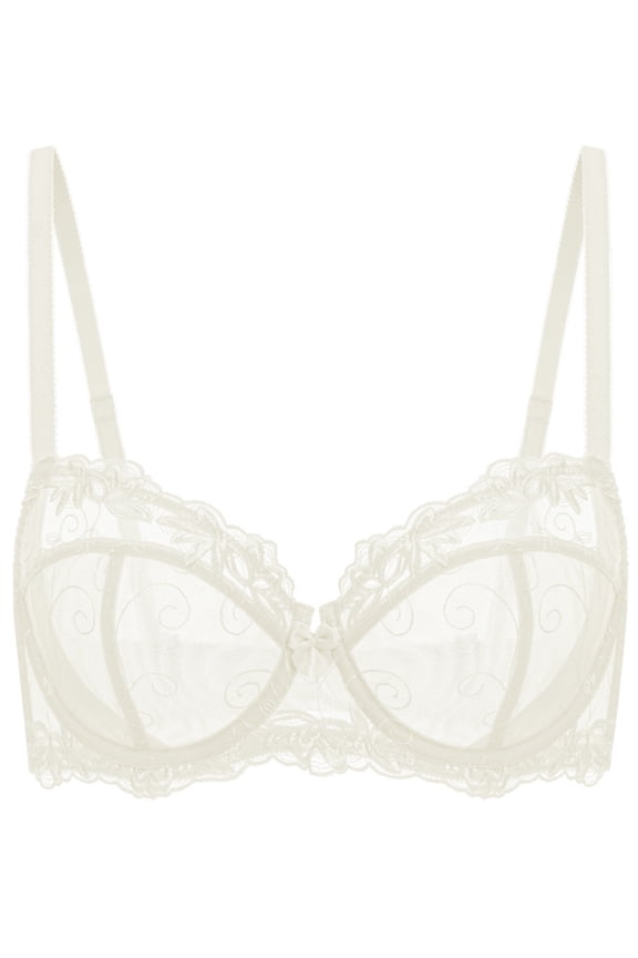 Women's Push up Lace Bras Plus Size Unpadded Full Figue Underwire Support Demi See Though Bra, Ivory 34DDD