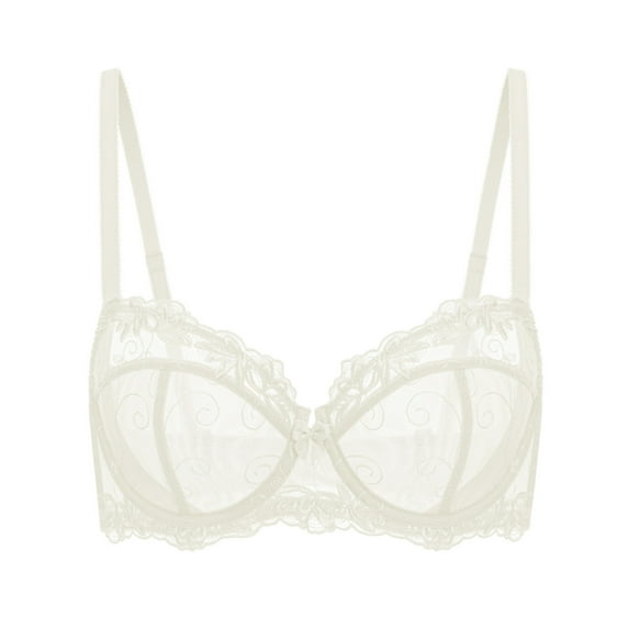 Deyllo Women's Push up Lace Bras Plus Size Unpadded Full Figue Underwire Support Demi See Though Bra, Ivory 44DD