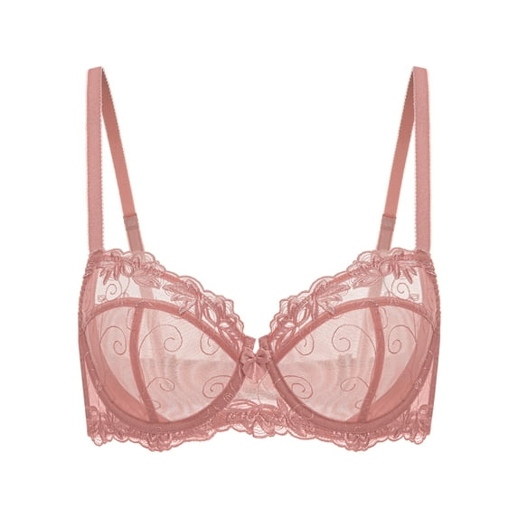 Deyllo Women's Push up Lace Bras Plus Size Unpadded Full Figue Underwire Support Demi See Though Bra, Rose Brown 42H