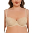 thumbnail image 1 of Deyllo Women's Push up Lace Sexy Bras Plus Size Unpadded Unlined 1/2 Half Cup Underwire Support Embroidery Balconette Bra,Nude 40C, 1 of 7