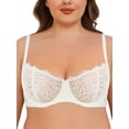 thumbnail image 1 of Deyllo Women's Push up Lace Sexy Bras Unpadded Unlined 1/2 Half Cup Underwire Support Embroidery Balconette Bra,Ivory White 36B, 1 of 7