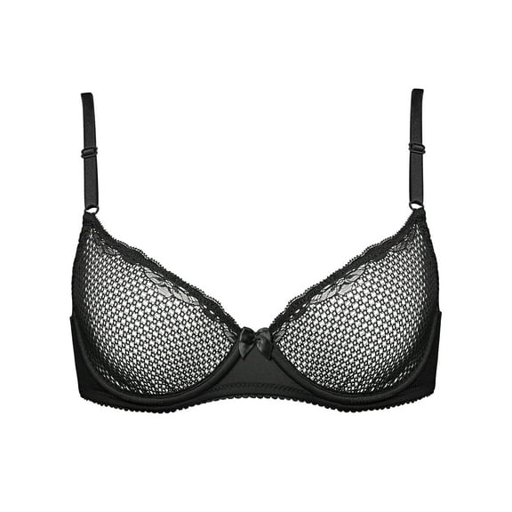 Deyllo Women's Sexy Lace Bra 1/2 Half Cup Underwire Demi Mesh Unlined See Through Br, Black 34B