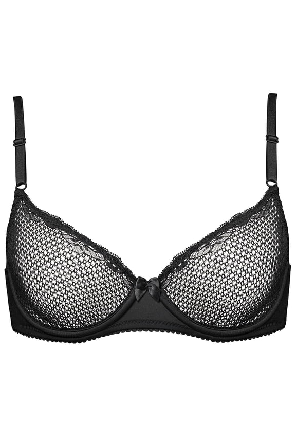 Women's Sexy Lace Bra 1/2 Half Cup Underwire Demi Mesh Unlined See Through Br, Black 38DD