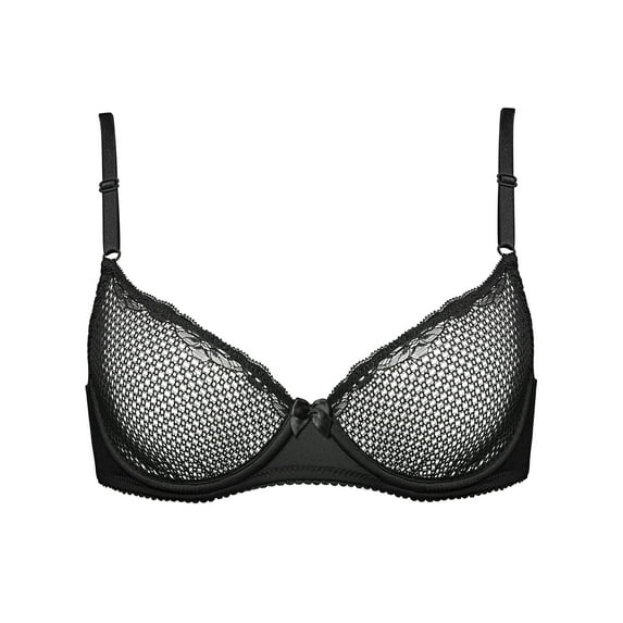 Deyllo Women's Sexy Lace Bra 1/2 Half Cup Underwire Demi Mesh Unlined See Through Br, Black 38D