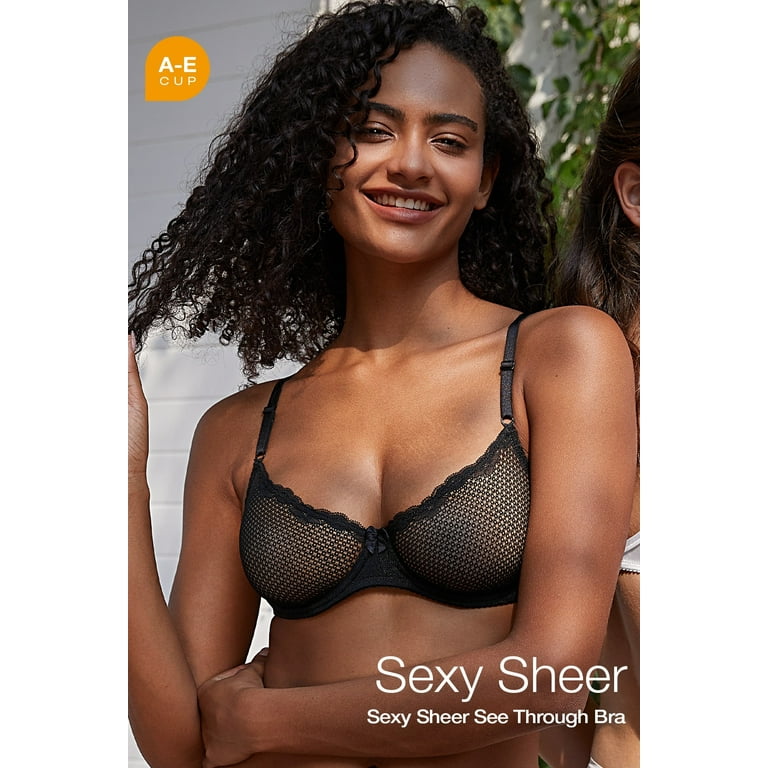 Deyllo Women's Sexy Lace Bra Unlined See Through 1/2 Half Cup