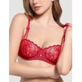 thumbnail image 1 of Deyllo Women's Sexy Lace Bra Valentines Push Up Plus Size 1/2 Cup Demi Non-padded Unlined Underwire Support Christmas Bralletts,Red 38C, 1 of 7