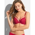 thumbnail image 1 of Deyllo Women's Sexy Lace Plunge Padded Underwire Push Up Bra, Red 38C, 1 of 7