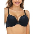 thumbnail image 1 of Deyllo Women's Lace Push Up Padded Plunge Add Cups Underwire Lift Up Bra, Navy Blue 38DD, 1 of 6