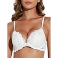 thumbnail image 1 of Deyllo Women's Lace Push Up Padded Plunge Add Cups Underwire Lift Up Bra, White 34A, 1 of 7