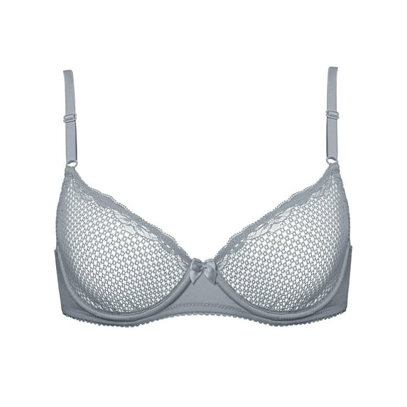 Deyllo Women's Sexy Lace Unlined See Through Underwire Demi Mesh Bra, Gray 34DD