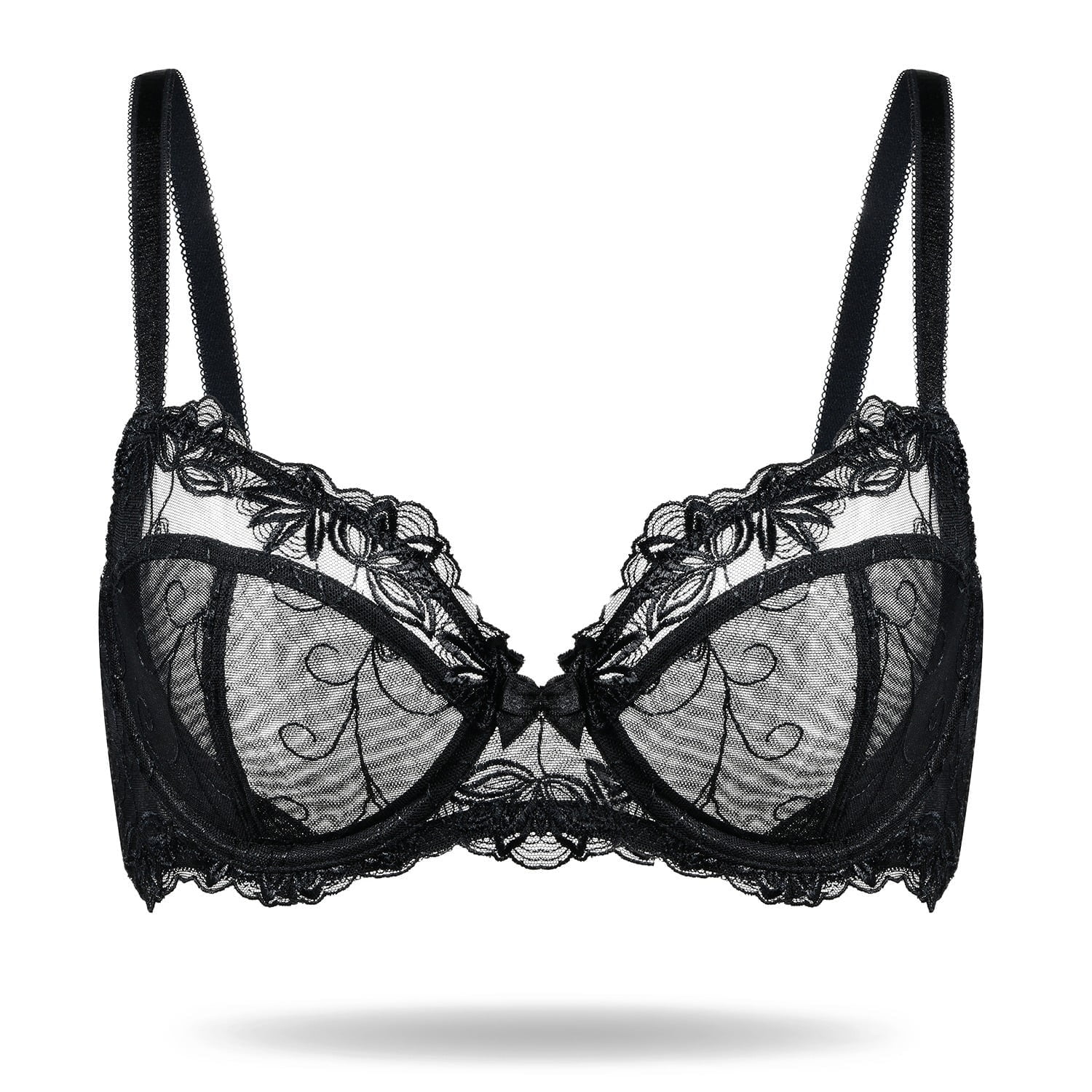 Clovia Padded Non-Wired Full Cup Multiway Longline Bralette in Black - Lace  