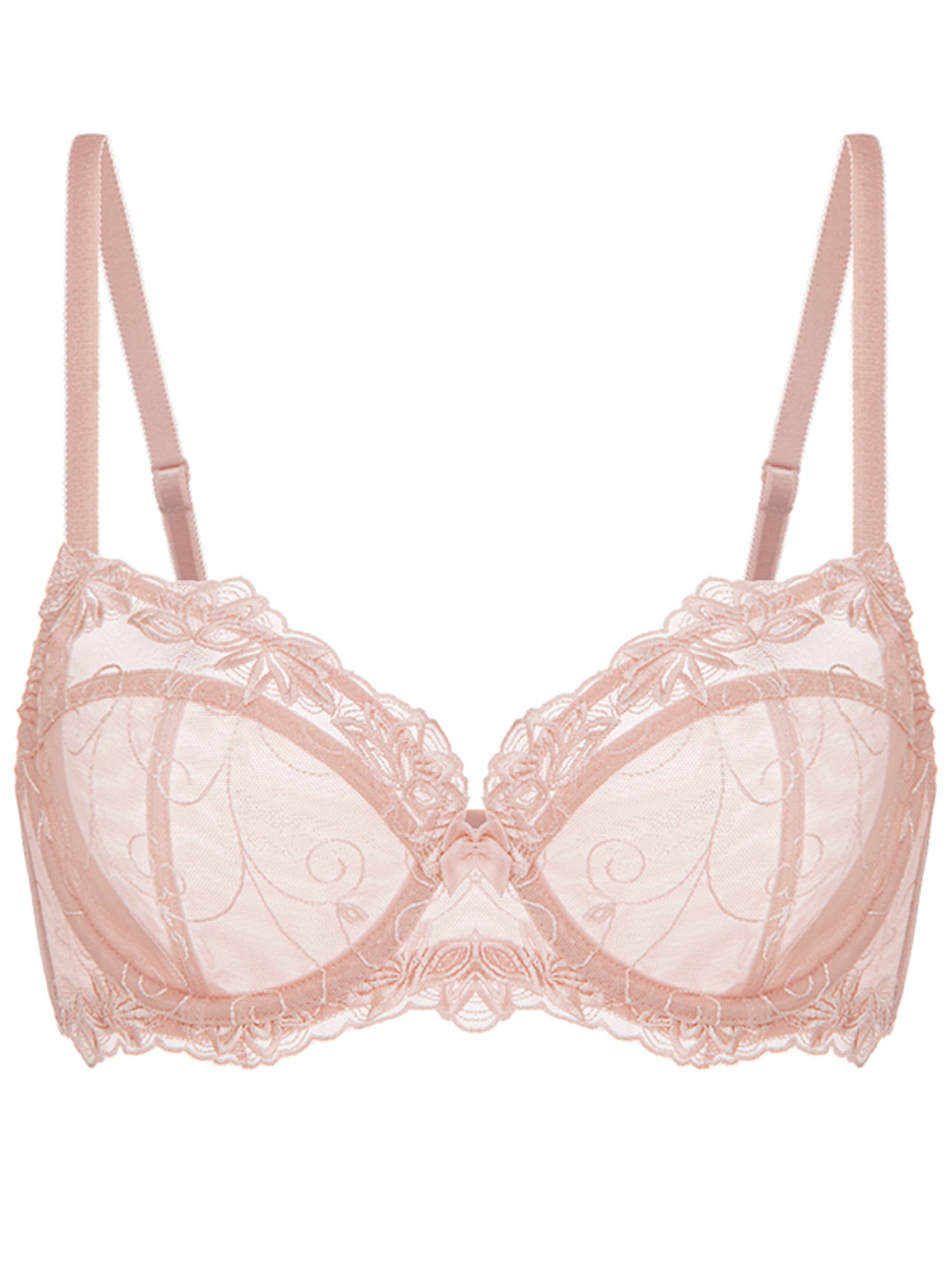 Deyllo Women's Sheer Lace Non Padded Full Cup Underwire Plus Size Bra, Pink 34DD