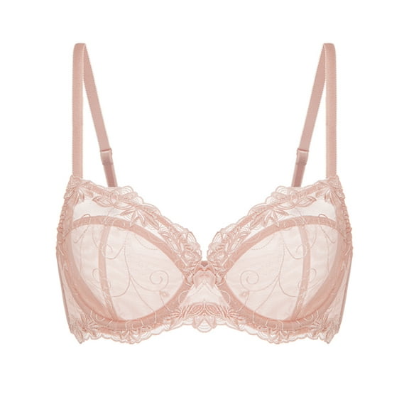 Deyllo Women's Sheer Lace Non Padded Full Cup Underwire Plus Size Bra, Pink 34H