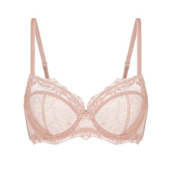Deyllo Women's Sheer Lace Non Padded Full Cup Underwire Plus Size Bra, Pink 36DDD
