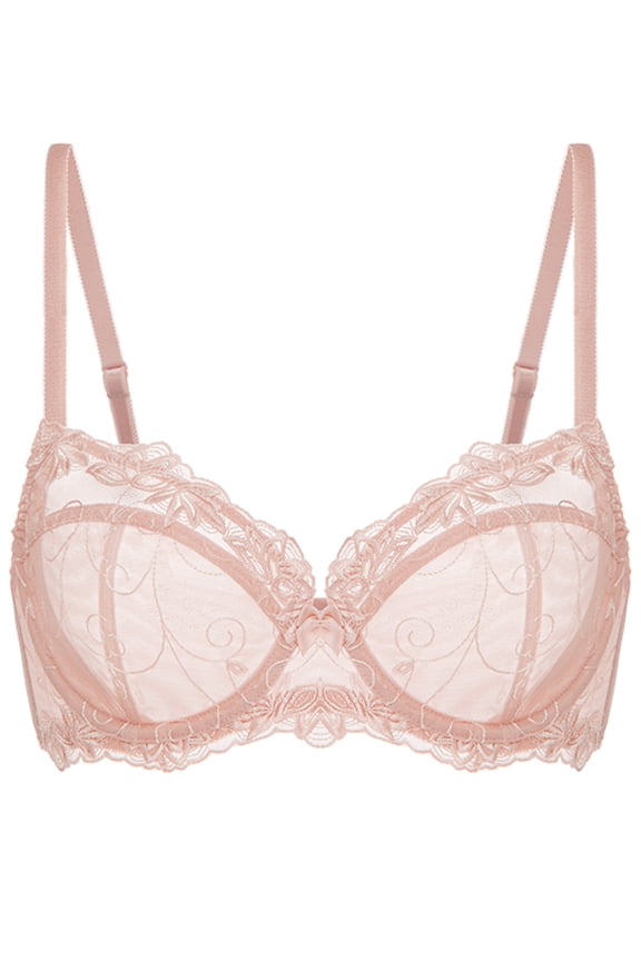 Women's Sheer Lace Non Padded Full Cup Underwire Plus Size Bra, Pink 36G