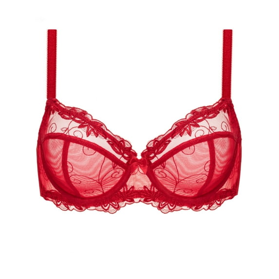 Deyllo Women's Sheer Lace Non Padded Full Cup Underwire Plus Size Bra, Red 44G