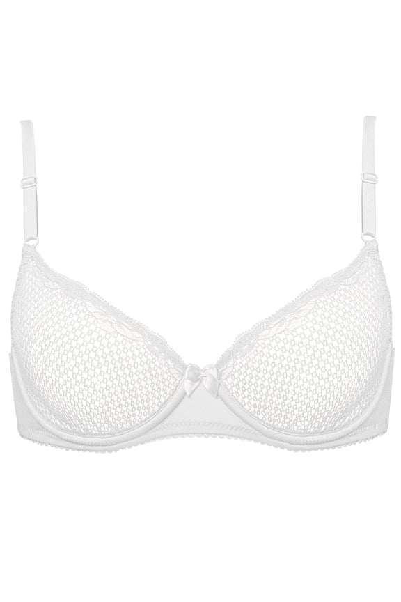 Women's Sheer Mesh Sexy Lace Bra Non-Padding Underwire Support 1/2 Half Cup Unlined Demi See Through Bra, White 34C