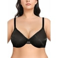 thumbnail image 1 of Deyllo Women's Unlined Push Up Lace Bras Plus Size Full Figue Underwire Non-Padded See Through Demi Bralette,Black 32D, 1 of 7