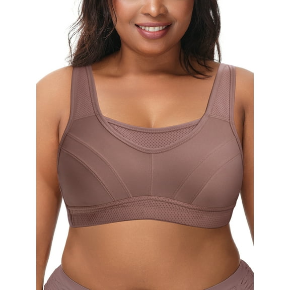 Deyllo Women's Sports Bras Plus Size High Impact Full Support Non-padded Wireless Workout Running Exercise Bra Activewear, Amber 48DDD