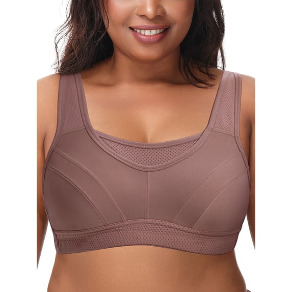 Deyllo Women's Sports Bras Plus Size High Impact Full Support Non-padded Wireless Workout Running Exercise Bra Activewear, Amber 48G