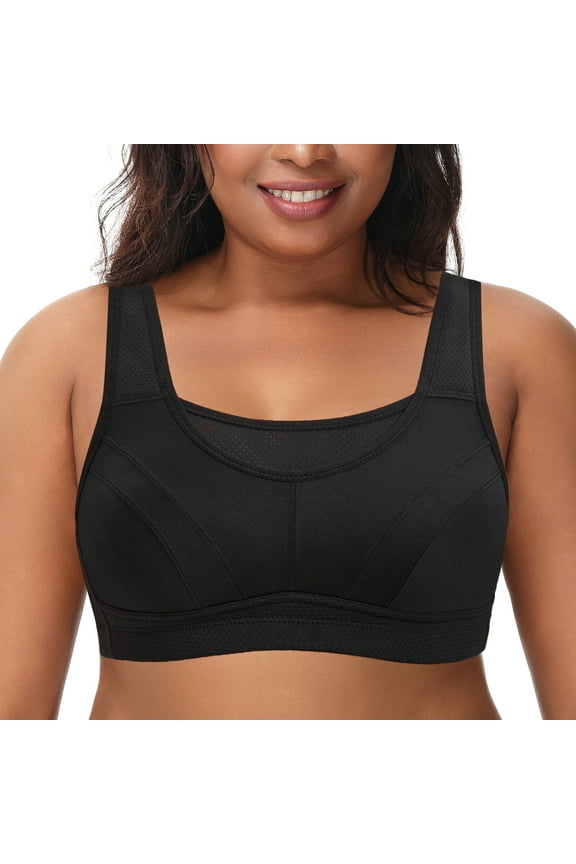Women's Elastic Moisture-Wicking Sports Bra, Non-Padded Wireless Running Bra, Black, 38D