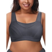 Women's Sports Bras Plus Size High Impact Full Support Non-padded Wireless Workout Running Exercise Bra Activewear, Gray 46B